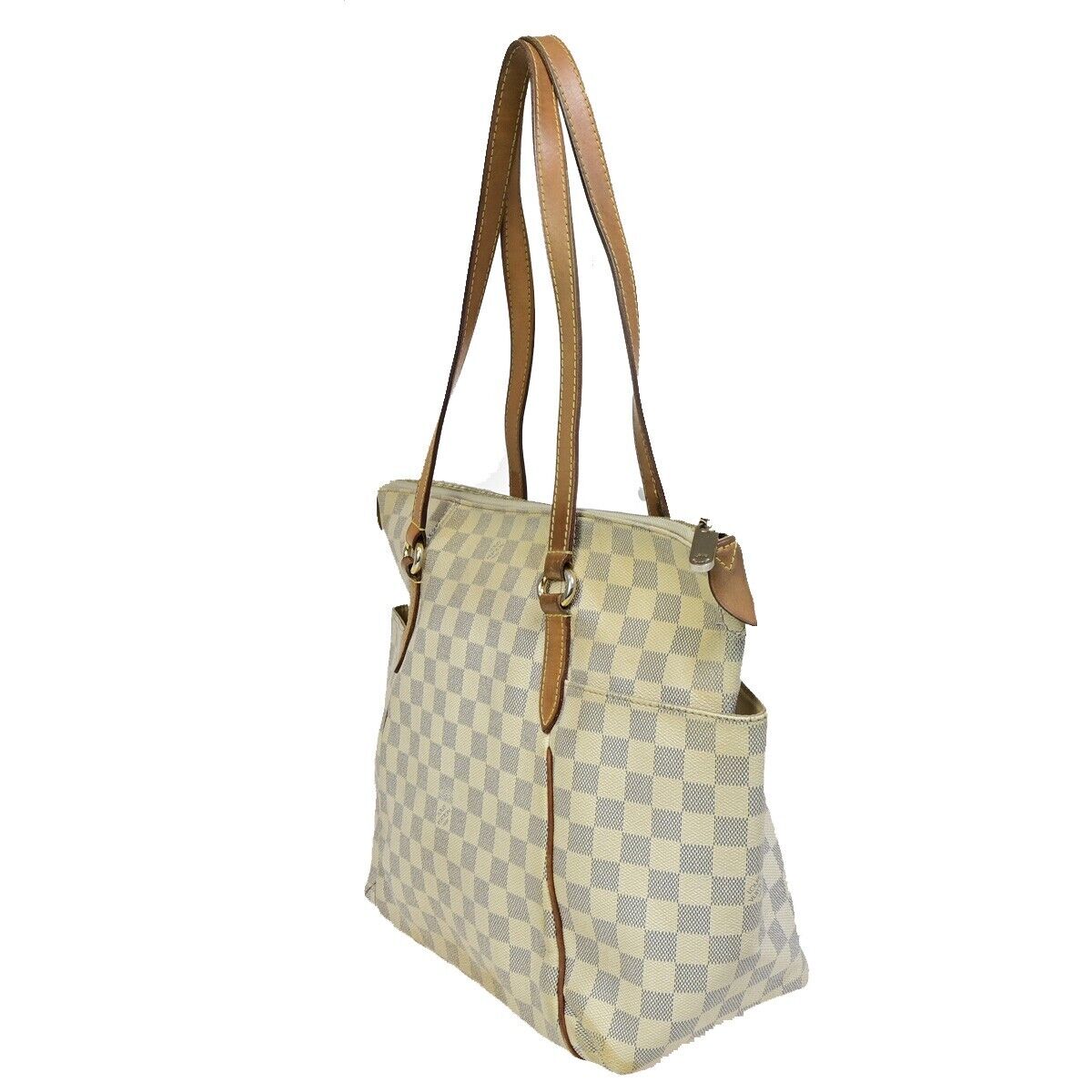 LOUIS VUITTON Totally MM Shoulder Bag Damier Azur Leather White N51262 83EB760