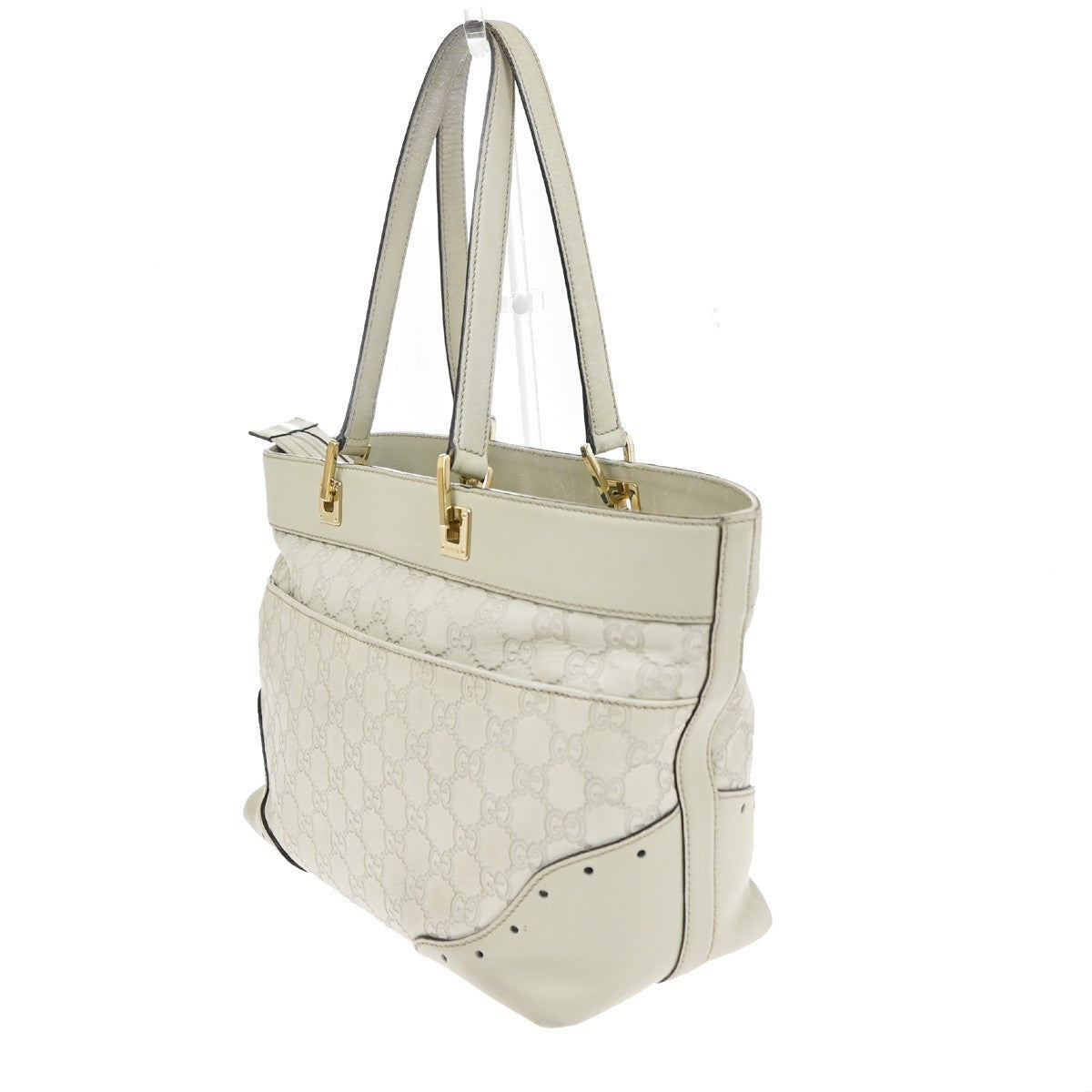 GUCCI GG Pattern Guccissima Shoulder Hand Bag Embossing Leather White 65EG400