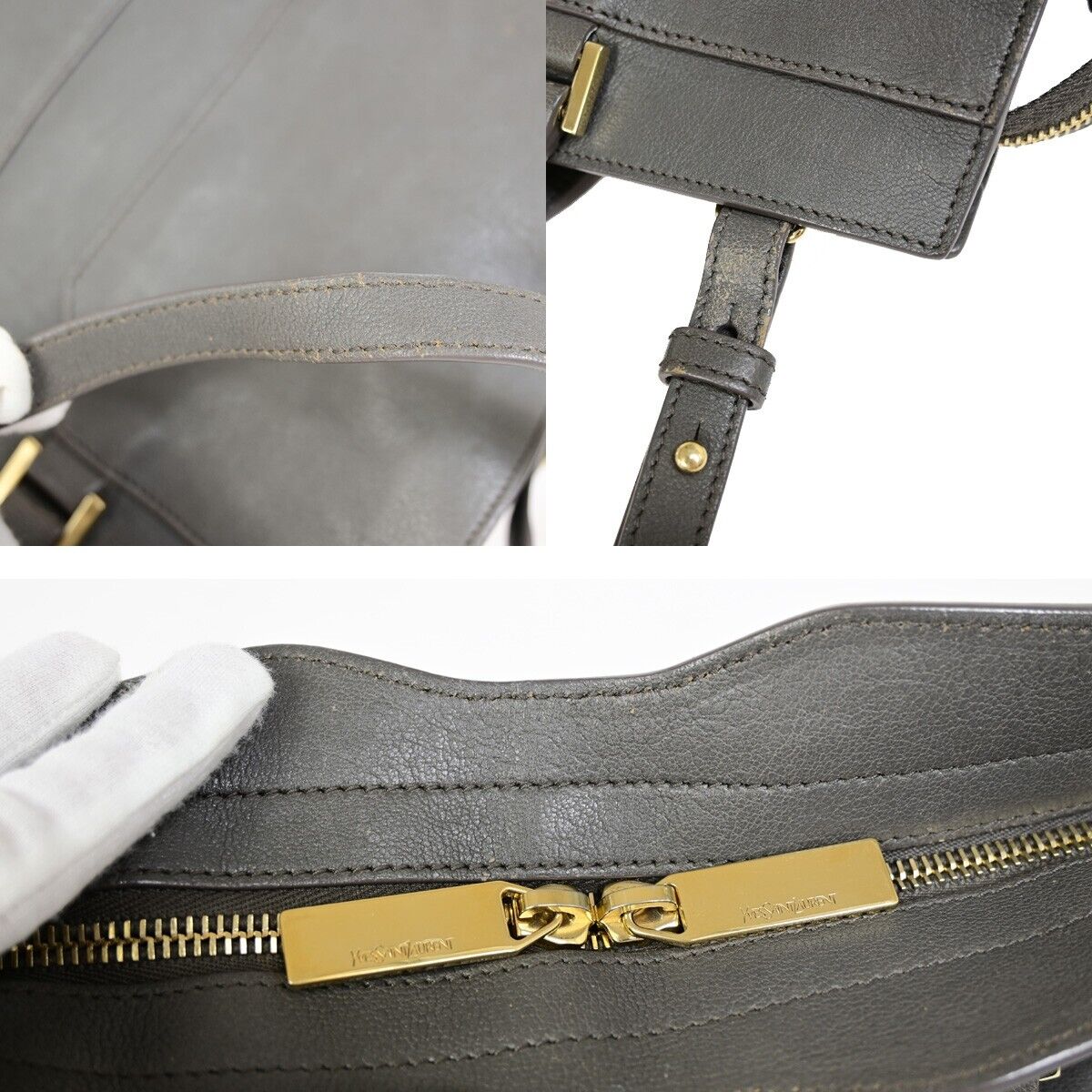YVES SAINT LAURENT YSL 2Way Cabas Chyc Hand Shoulder Bag Leather Gray 35SH912