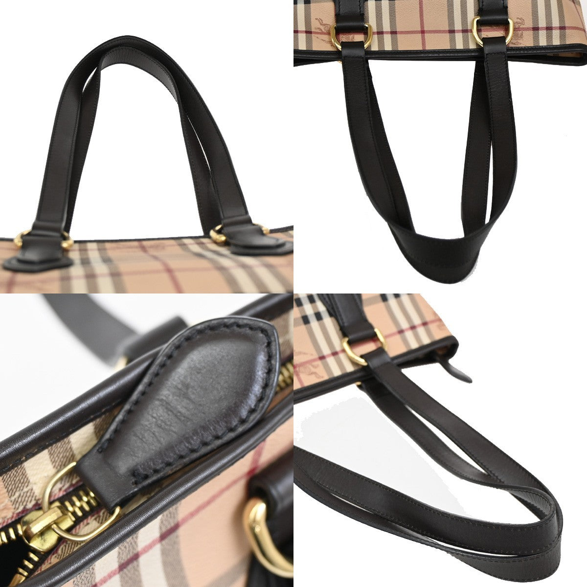 BURBERRY Logo Nova Check Shoulder Bag PVC Leather Beige Black Italy 85DA065
