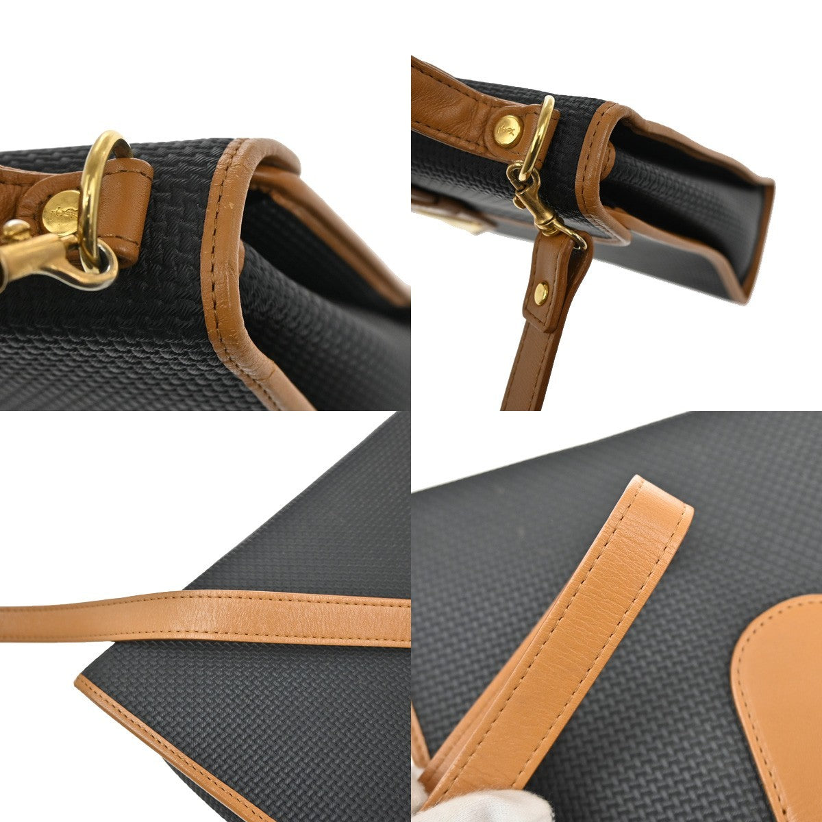 YVES SAINT LAURENT YSL Logo 2Way Hand Bag PVC Leather Black Brown 80YH823