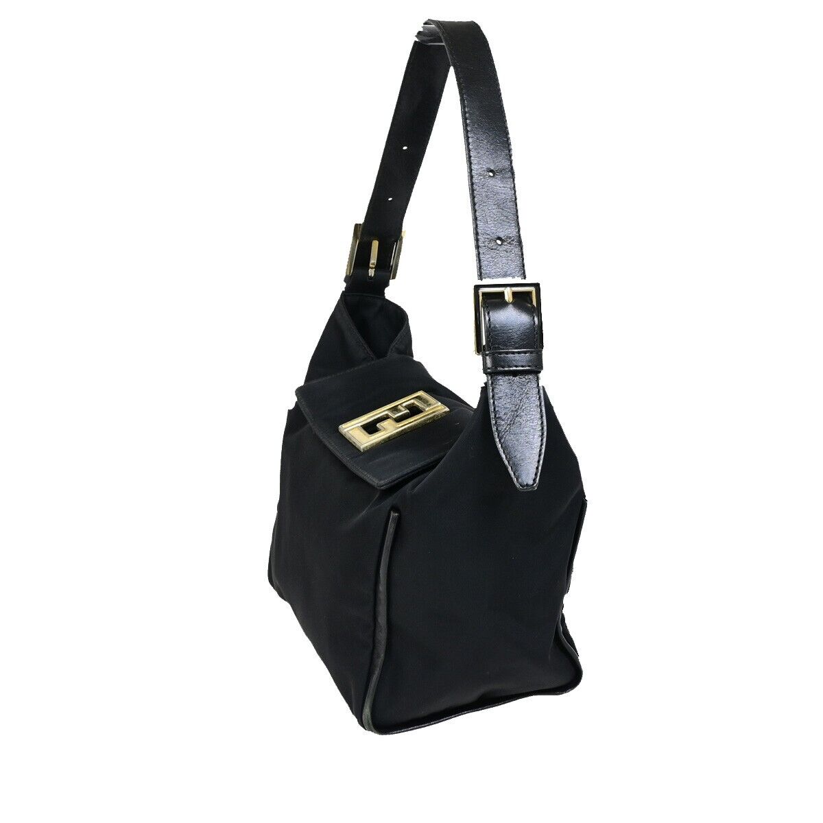 FENDI Logo FF Shoulder Bag Nylon Leather Black GWH Made In Italy 65FA936
