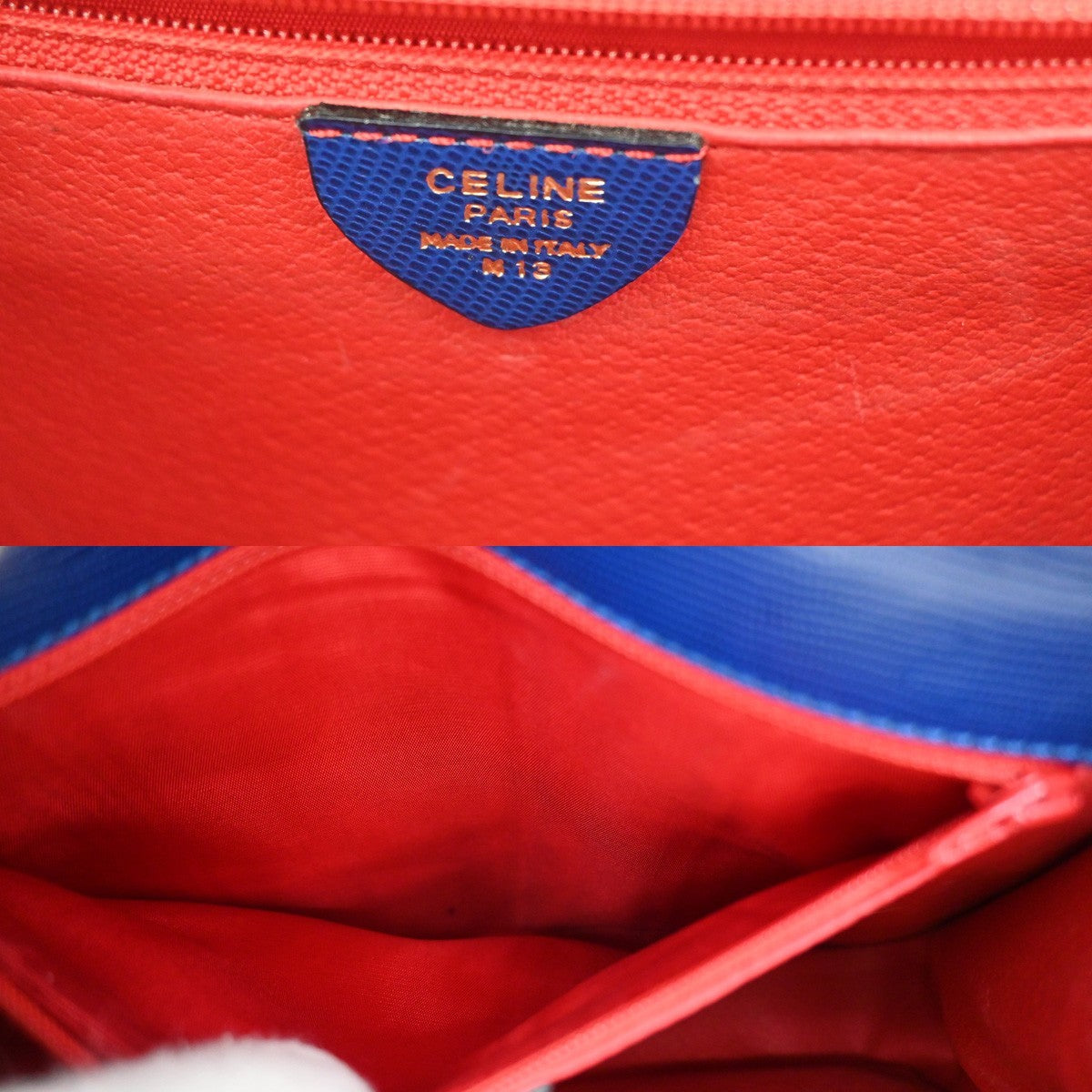 CELINE Circle Logo Shoulder Hand Bag Embossing Leather Blue GHW Italy 70RQ044