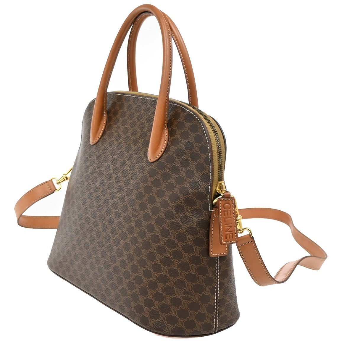 CELINE Macadam Pattern 2Way Shoulder Bag PVC Leather Brown Italy GHW 31TA030