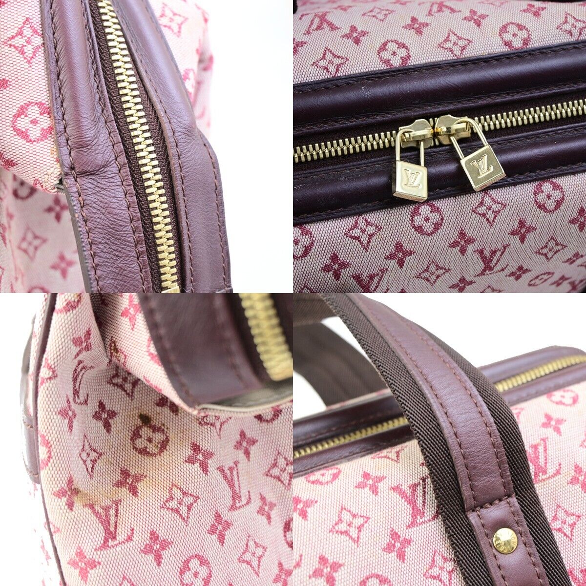 LOUIS VUITTON Logo Josephine GM Hand Bag Monogram Mini Canvas Red M92213 83EC887