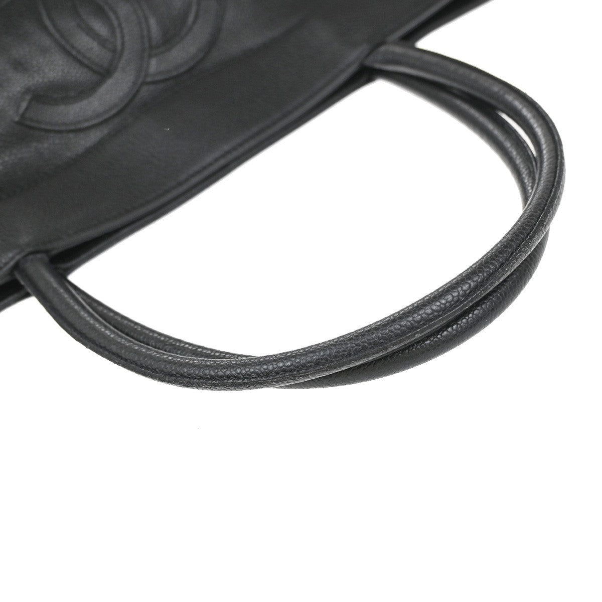 CHANEL CC Logo Shoulder Tote Bag Grained Calfskin Leather Black Italy 20KP360