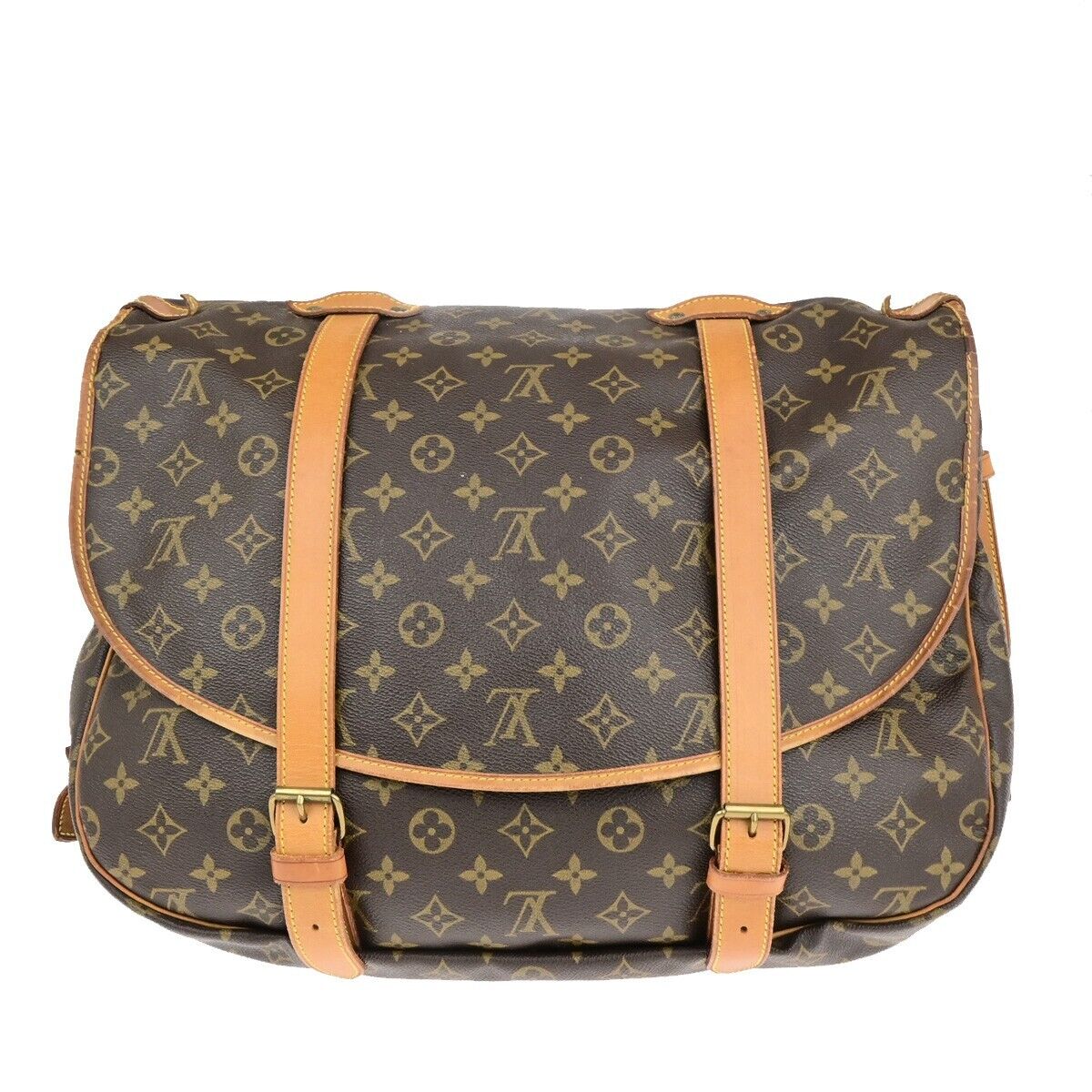 LOUIS VUITTON Logo Saumur 43 Shoulder Bag Monogram Leather Brown M42252 31ED337