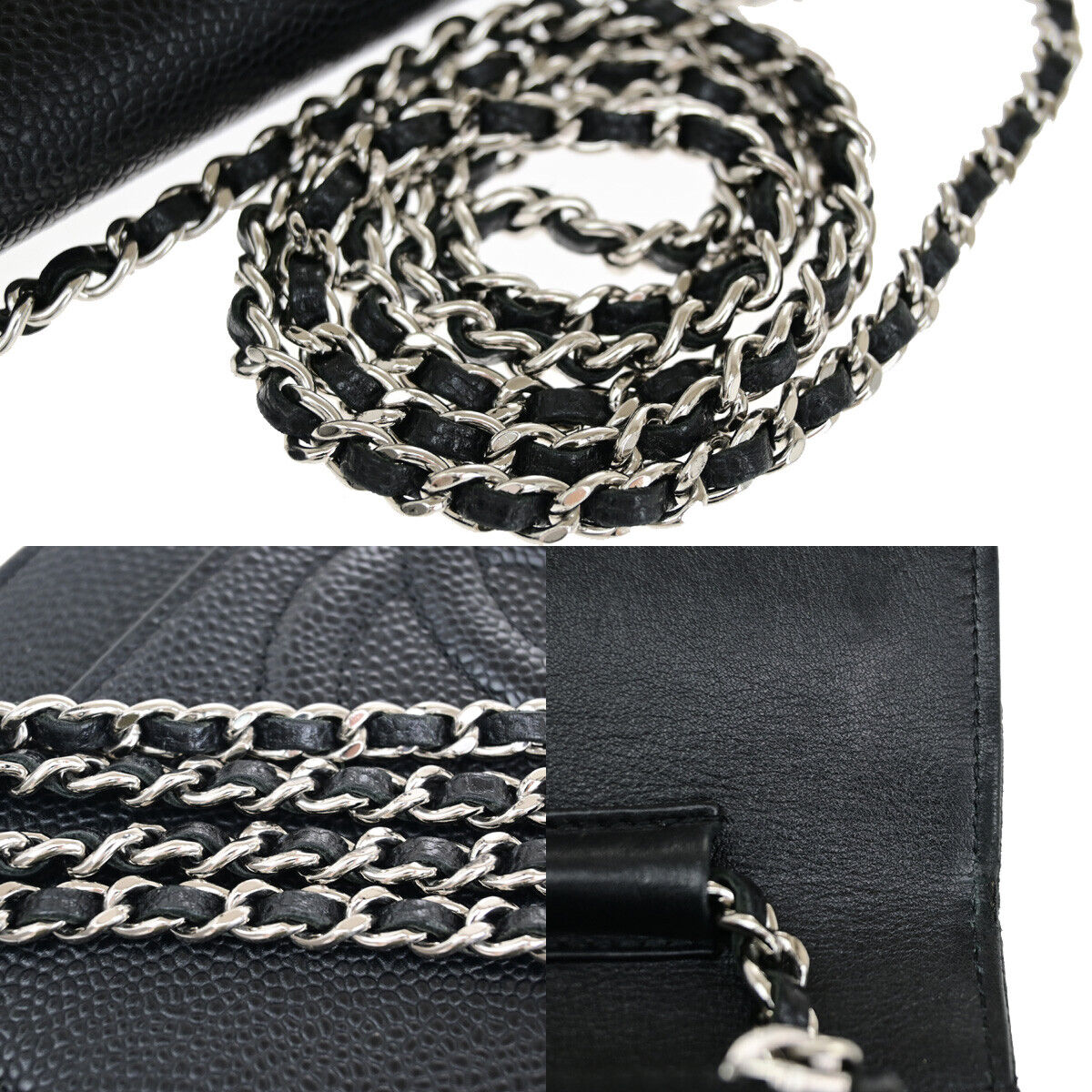 CHANEL CC Logo GST Chain Shoulder Bag Wallet Caviar Skin Leather BK SHW 390RF144