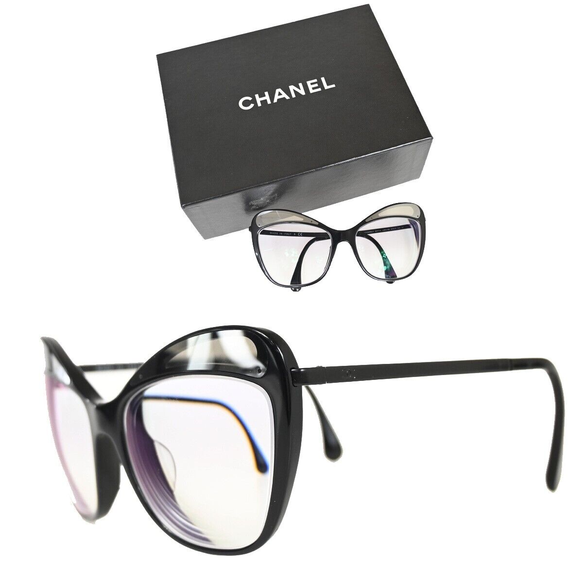 CHANEL CC Logo Glasses Eye Were Metal Plastic Black Italy 5377-A 67FA369