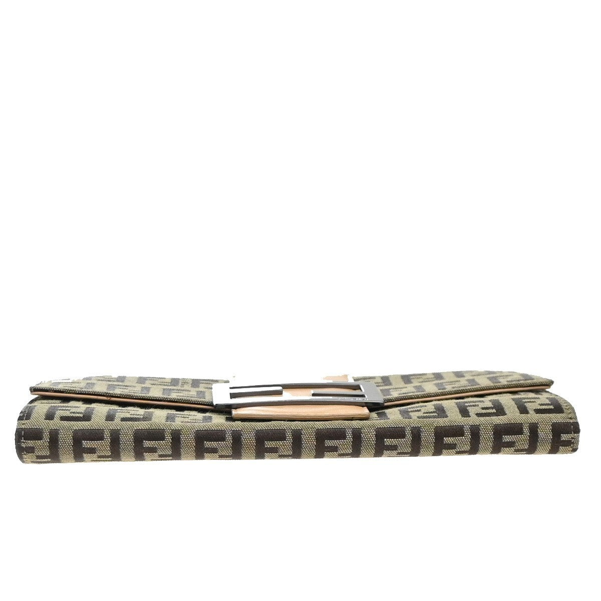 FENDI Logo Zucca Pattern Long Bifold Wallet Canvas Leather Brown 01EG350