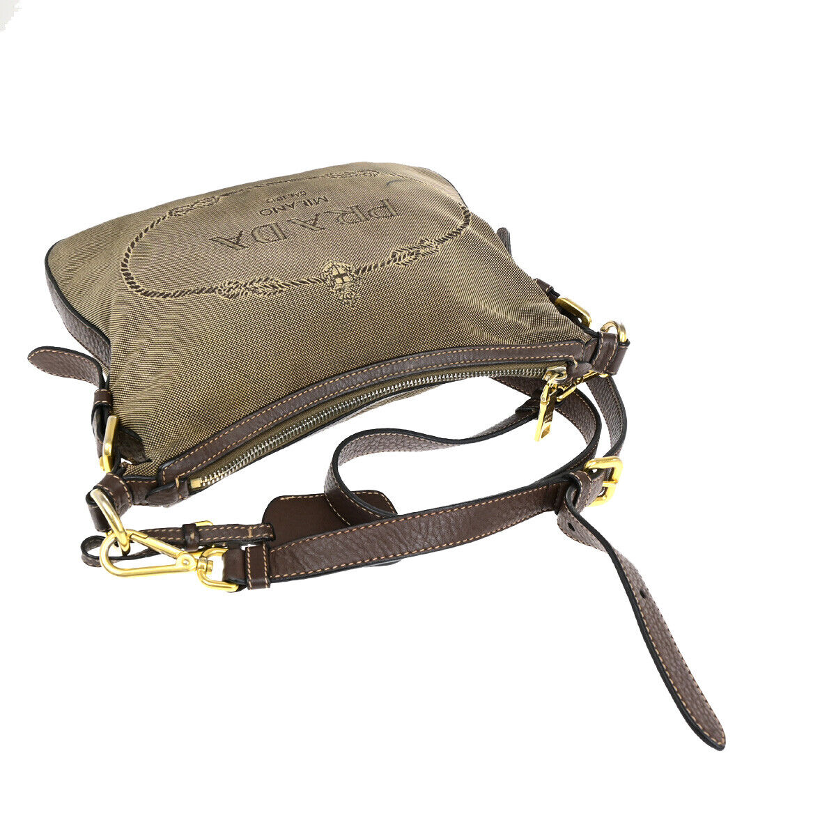 PRADA Logo Crossbody Shoulder Bag Jacquard Leather Brown GHW 60YF090