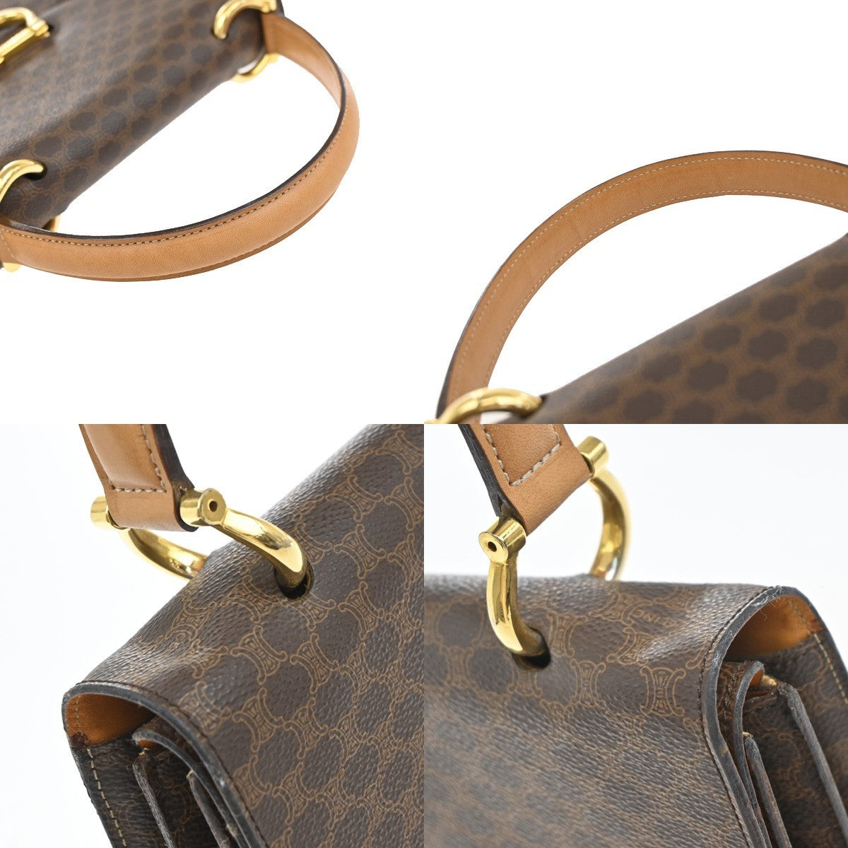 CELINE Logo Macadam Pattern Hand Bag PVC Leather Brown GHW Italy 67EF790