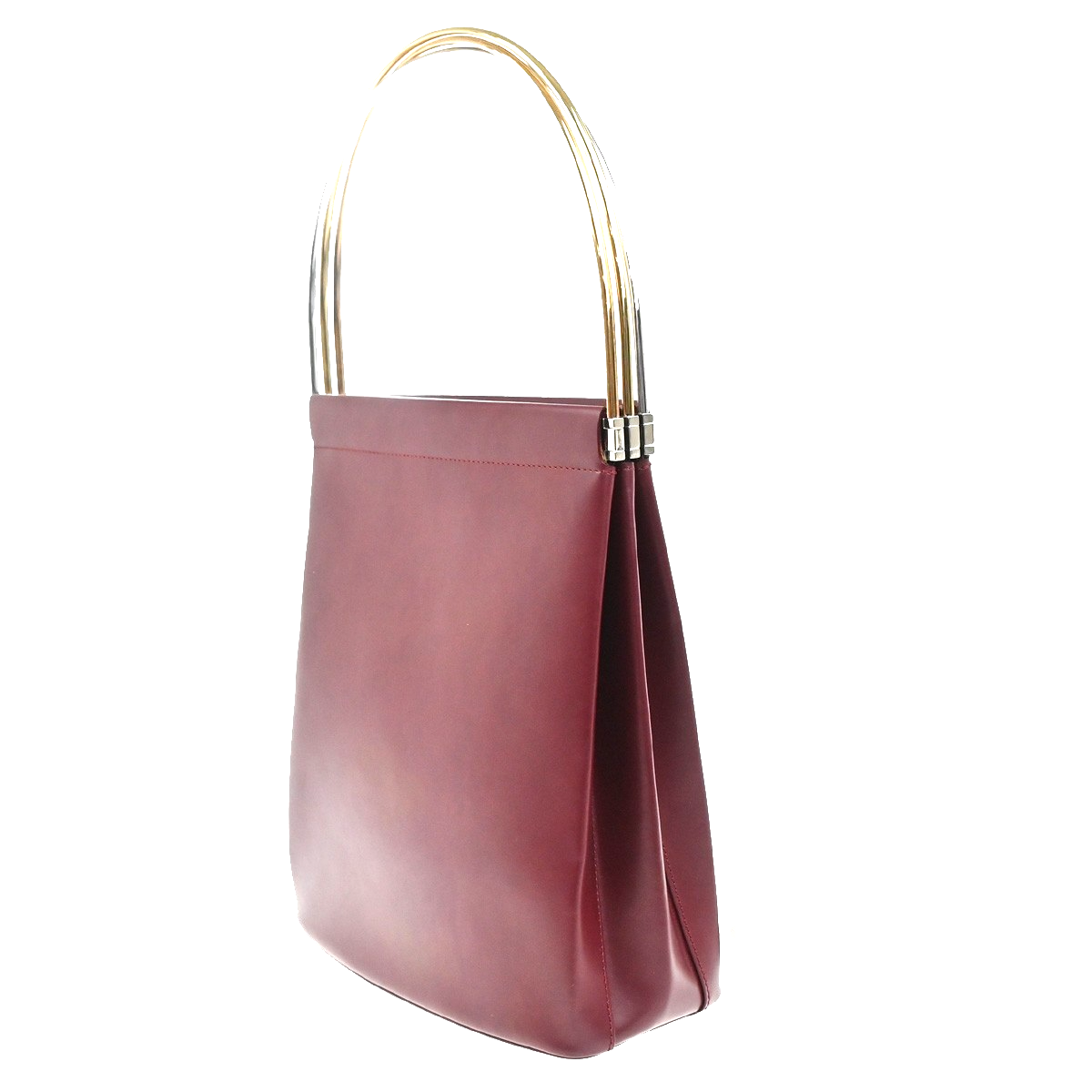 CARTIER Logo Trinity Tricolor Metal Handle Hand Bag Leather Red France 79MA200