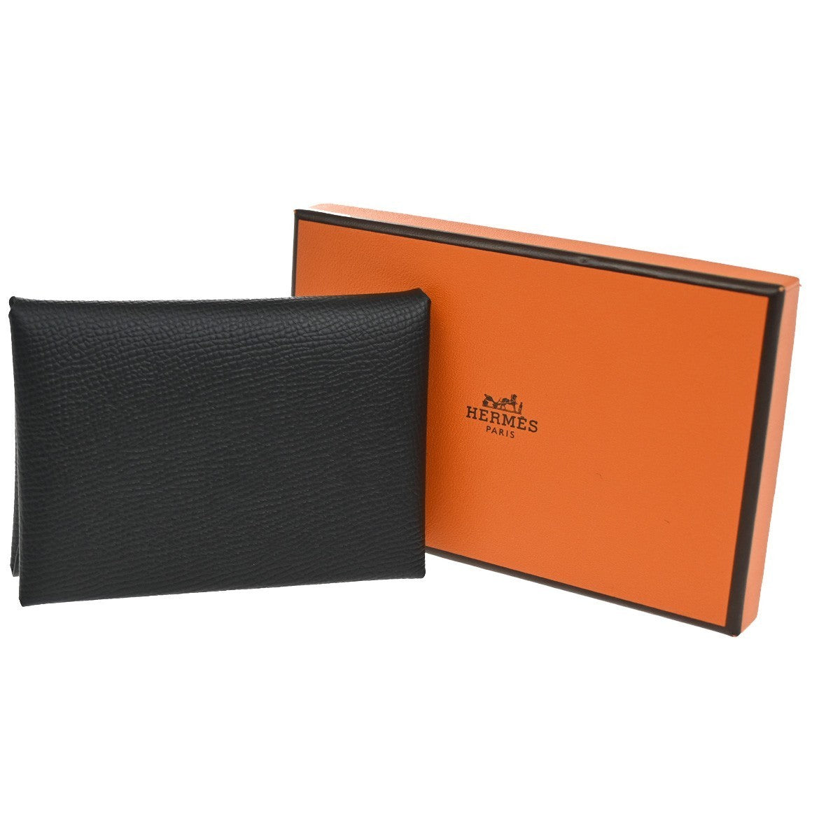 HERMES Logo Calvi Duo Card Holder Coin Case Epsom Leather Black 43LC615