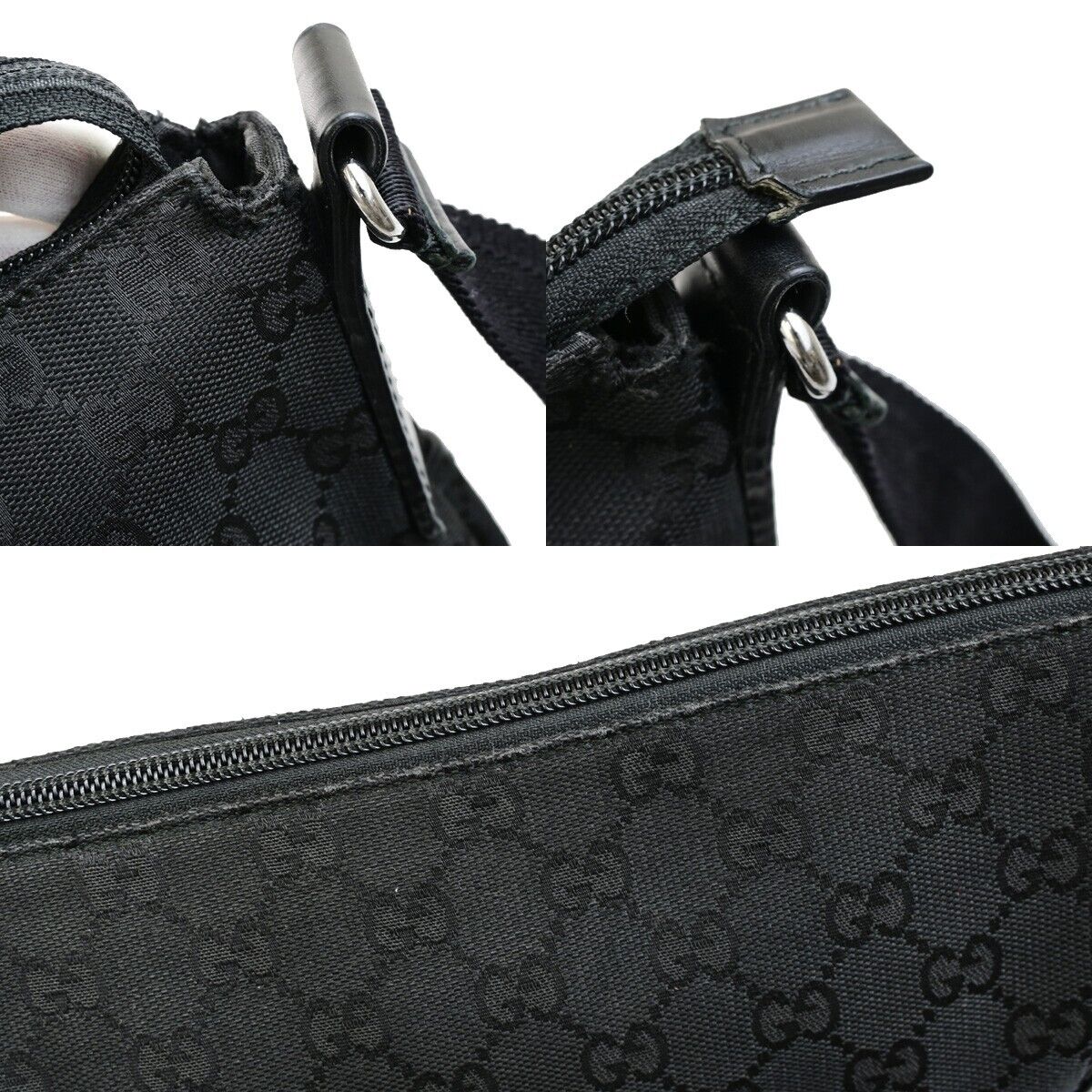 GUCCI Logo GG Pattern Cross Body Shoulder Bag Canvas Leather Black Italy 87FB347