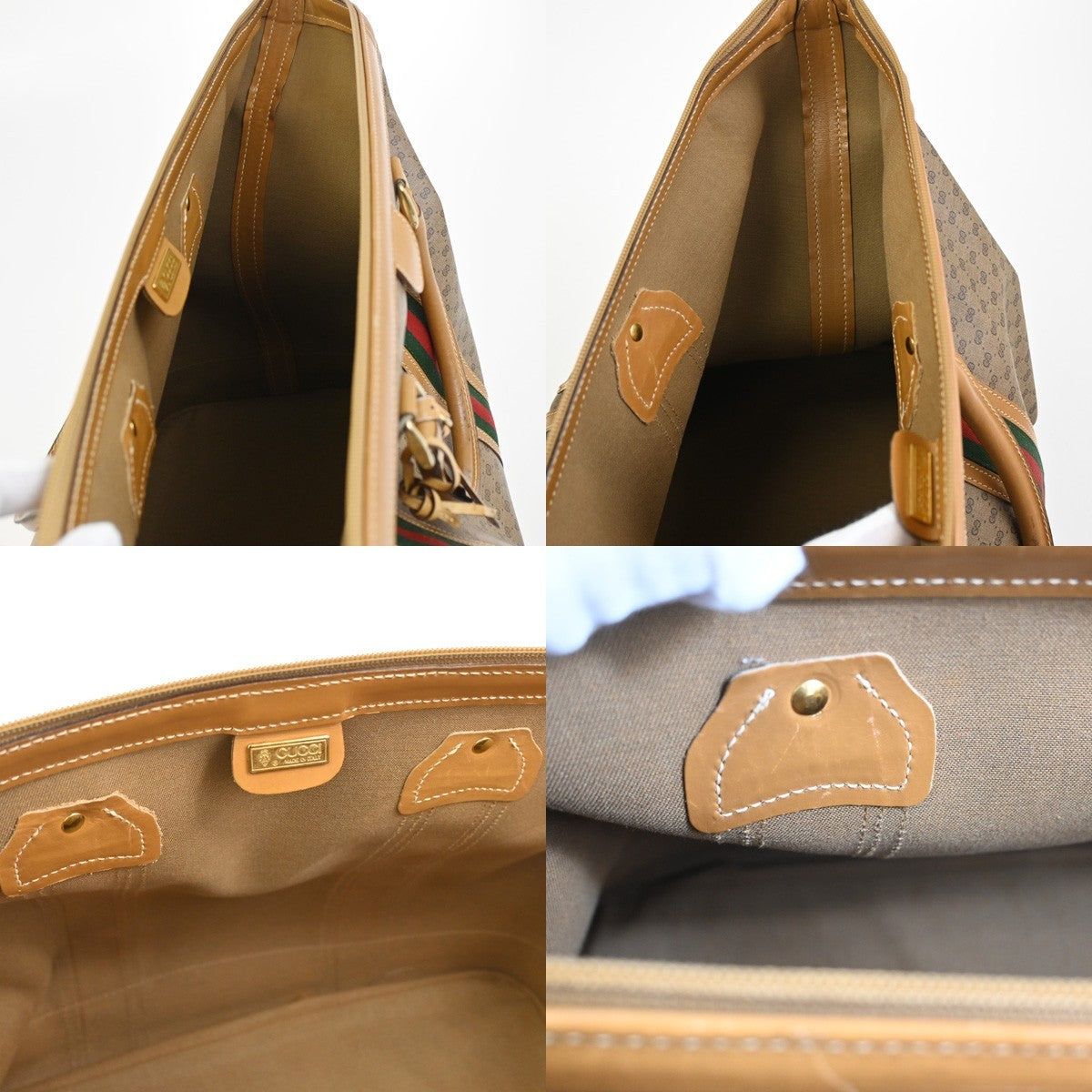 GUCCI Logo Sherry GG Pattern Travel Hand Bag PVC Leather Brown Italy 62KC300