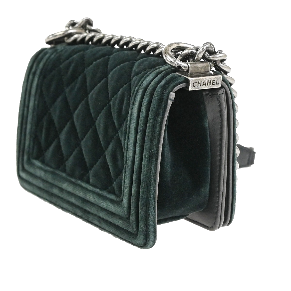 CHANEL Boy CC Chain Mini Shoulder Bag Velvet Leather Green SHW Italy 330RQ030