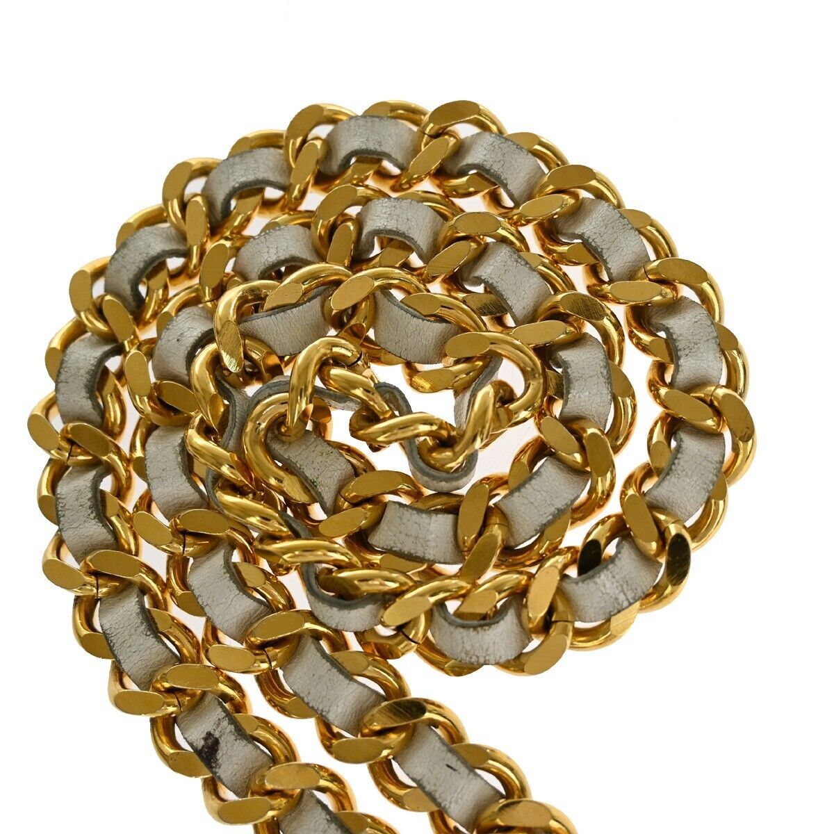 CHANEL CC Coin Medallion Charm Chain Belt Leather White GHW Accessory 95RJ347