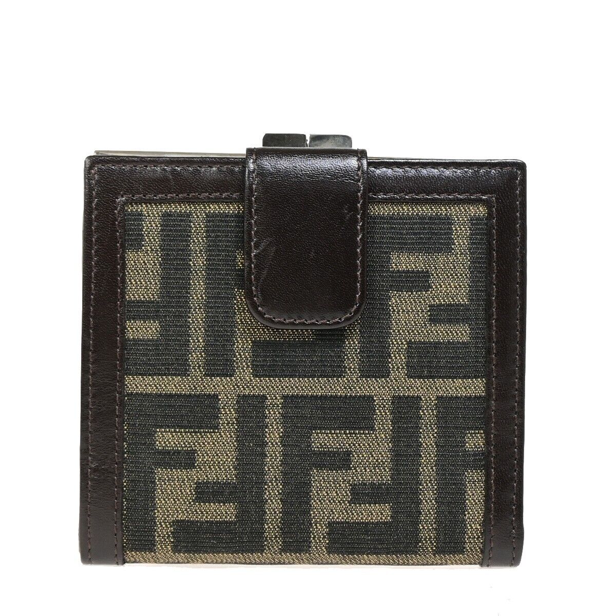 FENDI Logo Zucca Pattern Bifold Wallet Purse Canvas Leather Brown Italy 09HB977