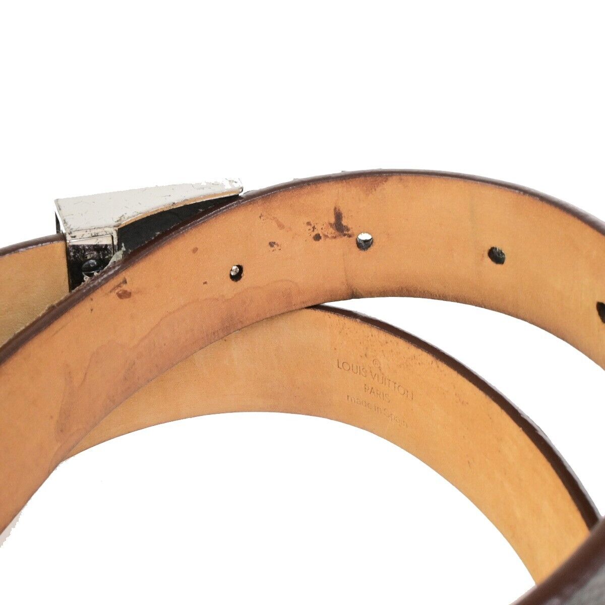 LOUIS VUITTON Ceinture Carre Belt Monogram Leather Brown Silver Spain 63KA460