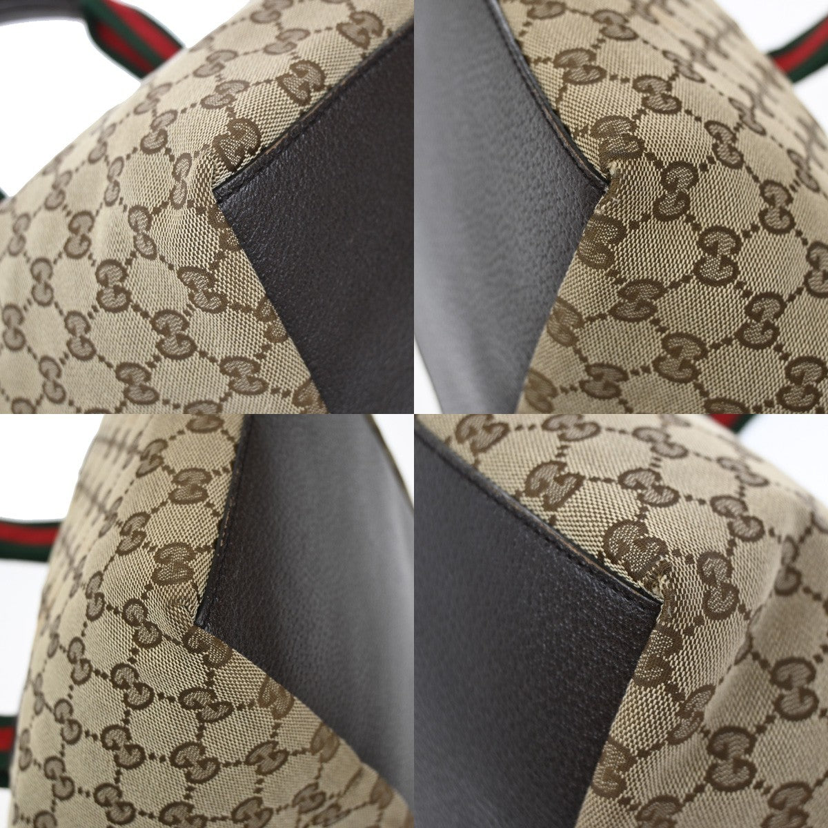 GUCCI Logo Sherry GG Pattern Hand Bag Canvas Leather Brown Italy 83KB481