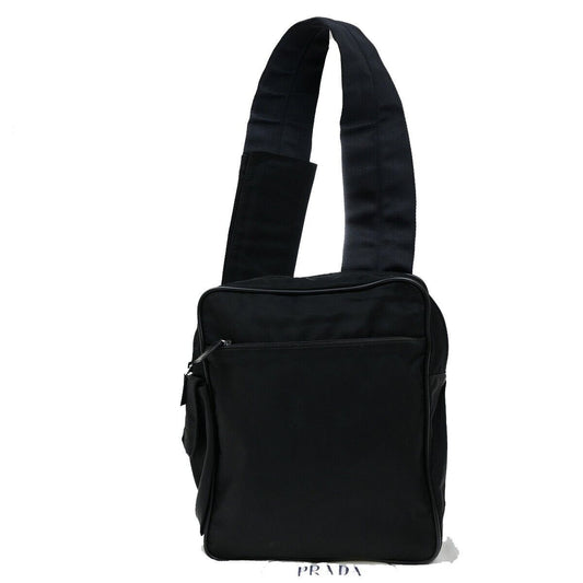 PRADA Logo Tessuto Crossbody Body Shoulder Bag Nylon Leather Black 61ED687