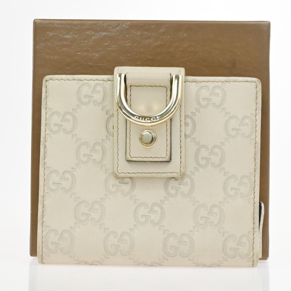 GUCCI GG Pattern Abbey Guccissima Bifold Wallet Leather Beige GHW Italy  05KD083