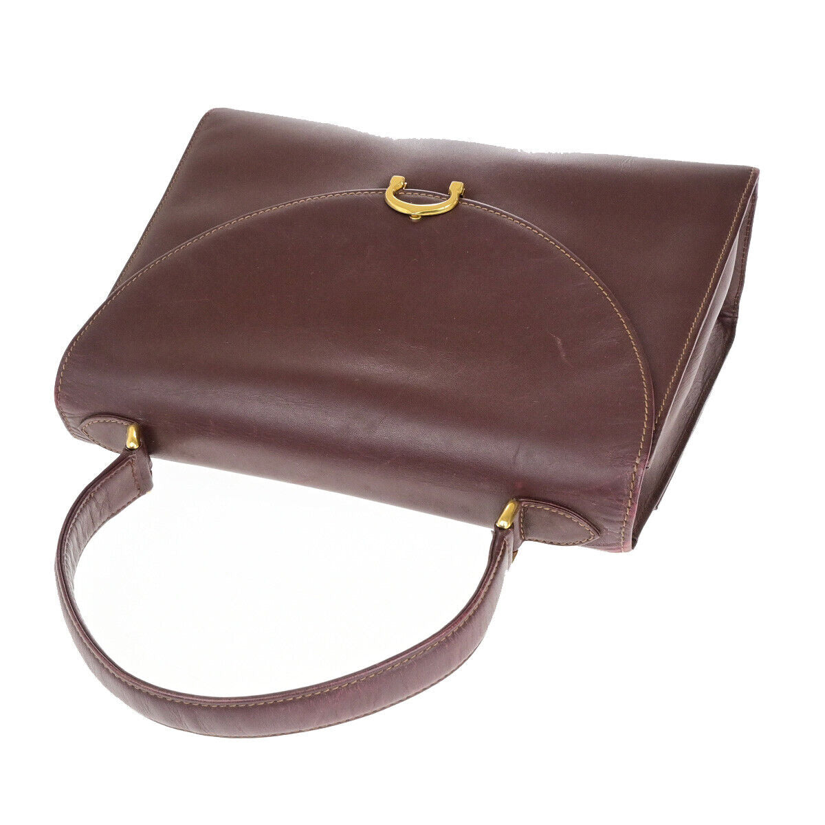 MUST DE CARTIER 2C Logo Hand Bag Leather Bordeaux GHW Spain 09YG298
