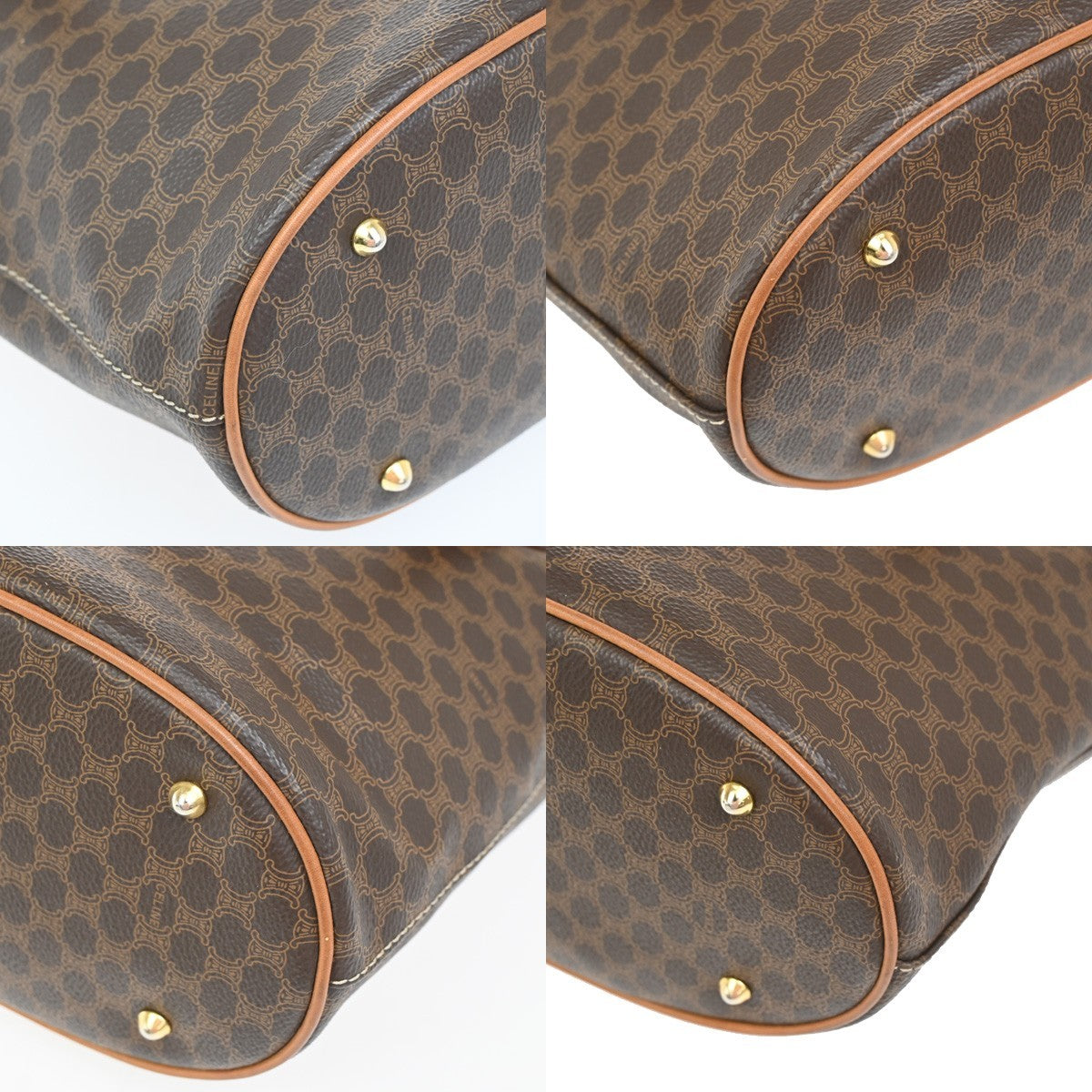 CELINE Logo Macadam Pattern Shoulder Bag PVC Leather Brown GHW Italy 35ZA281