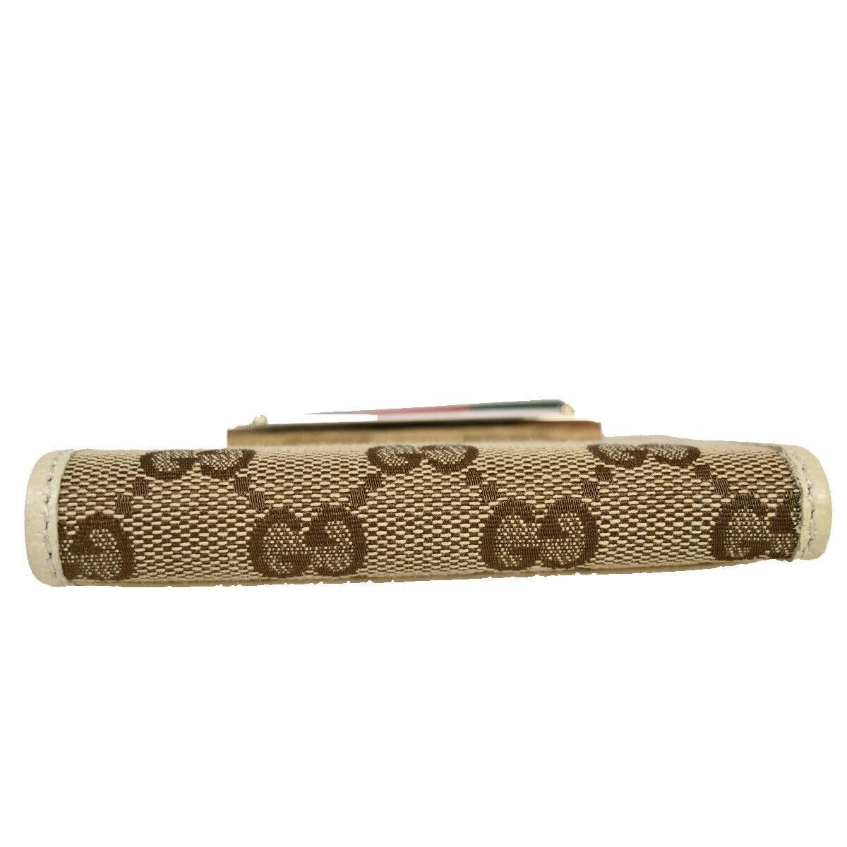 GUCCI Sherry GG Pattern Bifold Wallet Canvas Leather Brown White Gold 32RJ328