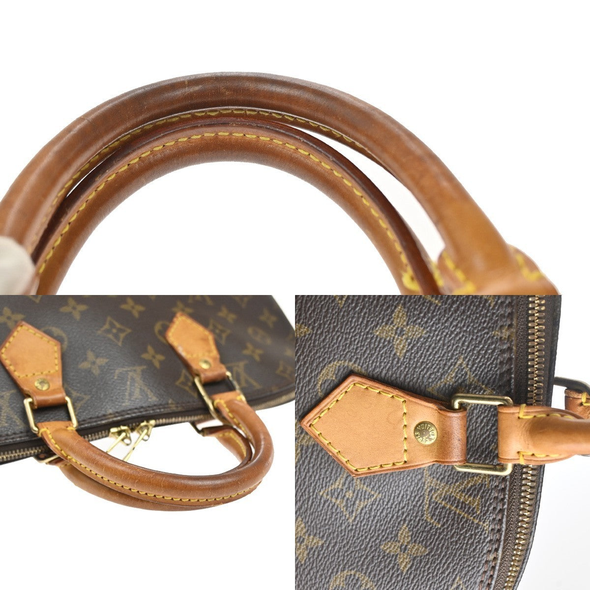 LOUIS VUITTON LV Logo Alma Hand Bag Monogram Leather Brown France M51130 88TA543