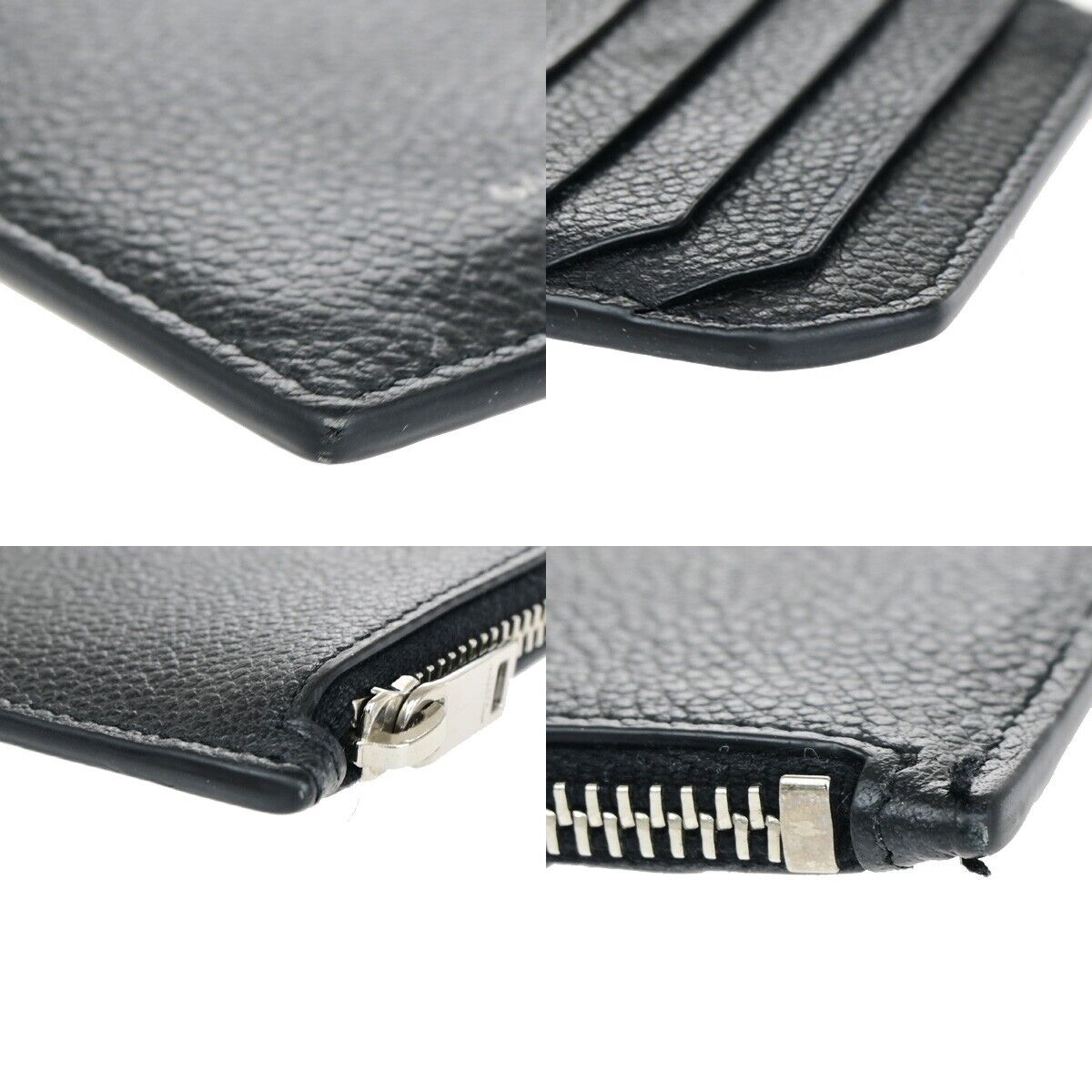SAINT LAURENT Logo Coin Wallet Purse Leather Black Silver Made In Italy 62HB970