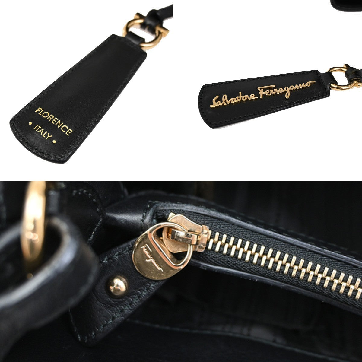 SALVATORE FERRAGAMO Gancini 2Way Shoulder Bag Leather Black GHW Italy 81RL585