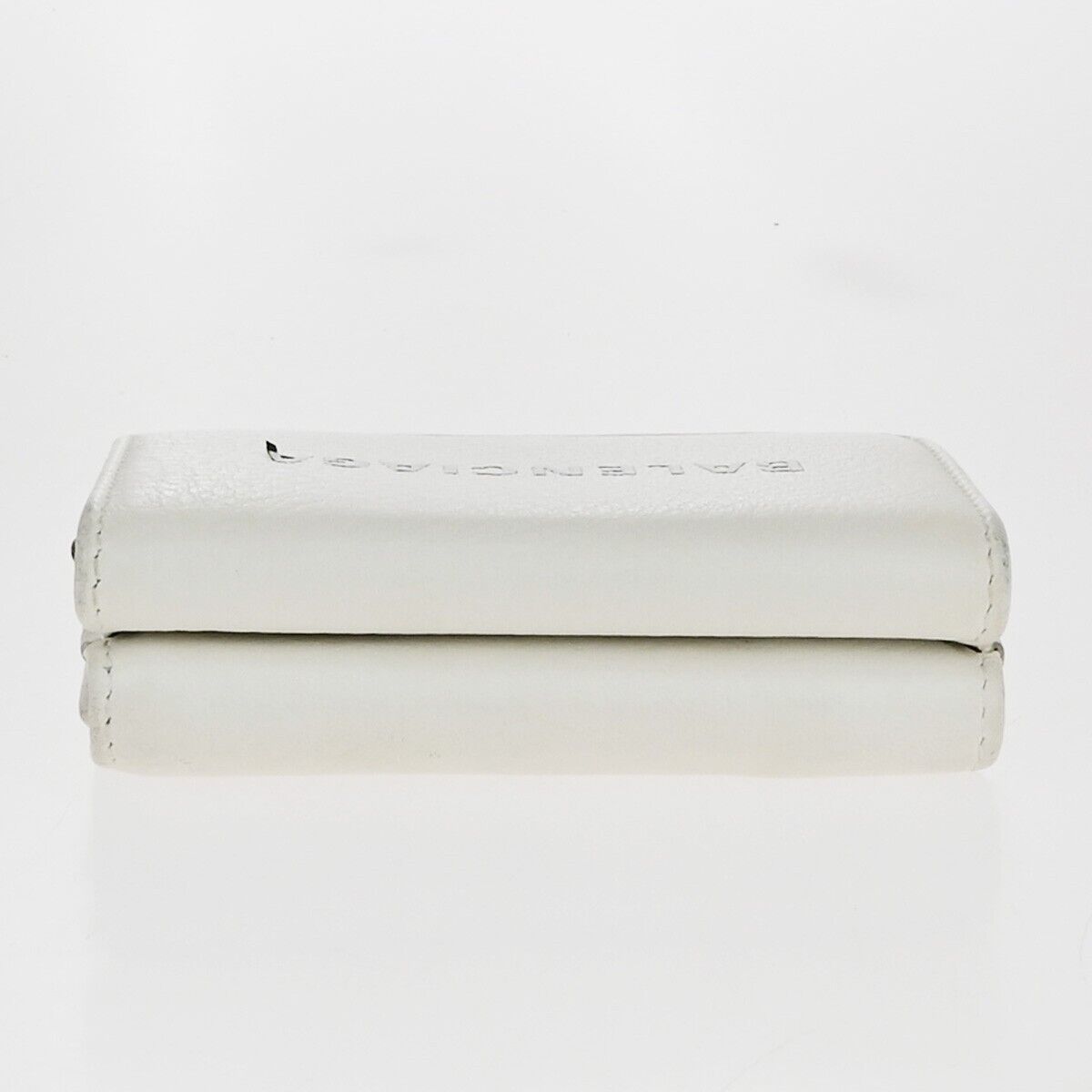 BALENCIAGA Logo Everyday Mini Trifold Compact Wallet Leather White Italy 30KA510