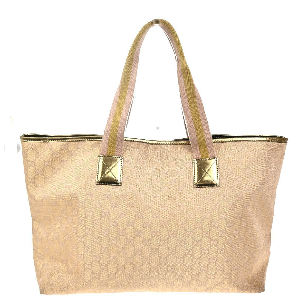 GUCCI GG Logo Canvas Shoulder Tote Bag Canvas Leather Gold Italy 34CA678