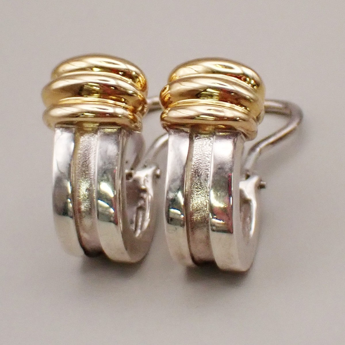 Tiffany & Co. Logo Groove Combination Earrings Clip On Gold 750 Ag 925 80KB252