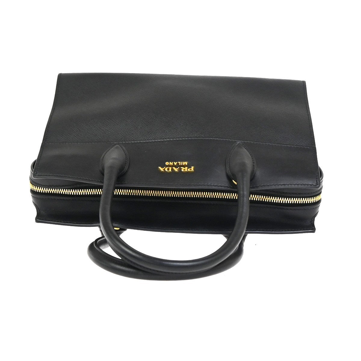 PRADA Logo Hand Bag with Bag Charm Saffiano Leather Black GHW Italy 95RL899