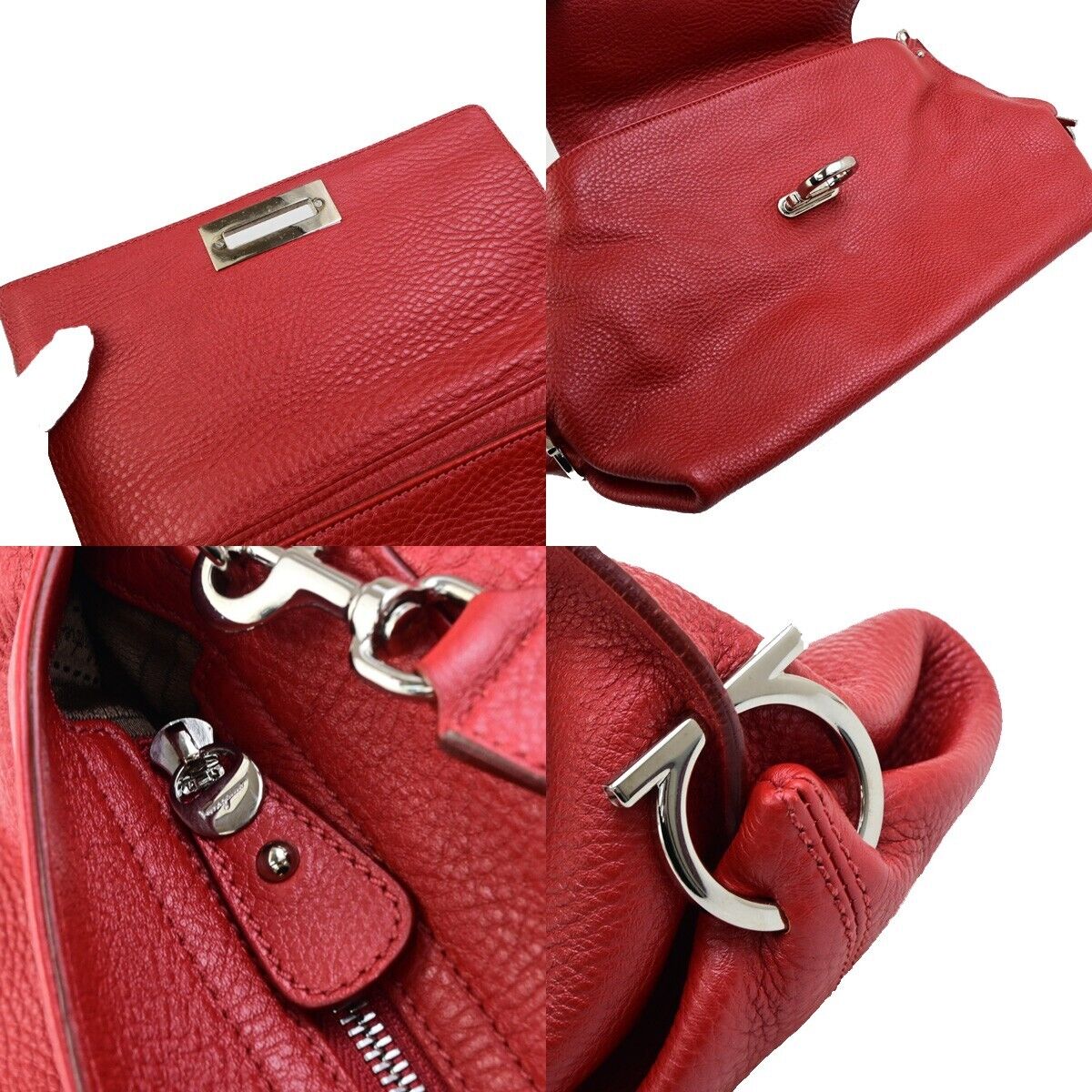 SALVATORE FERRAGAMO Gancini 2Way Shoulder Hand Bag Leather Red SHW 34ED318