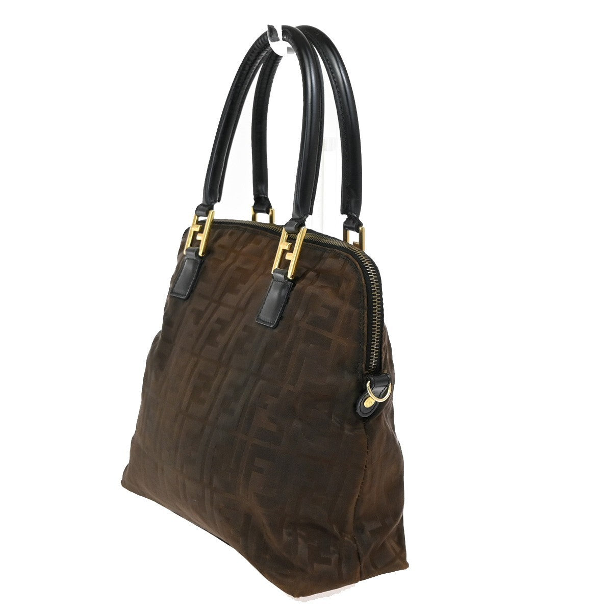 FENDI Logo Zucca Hand Bag Canvas Leather Brown GHW Italy 68TA033