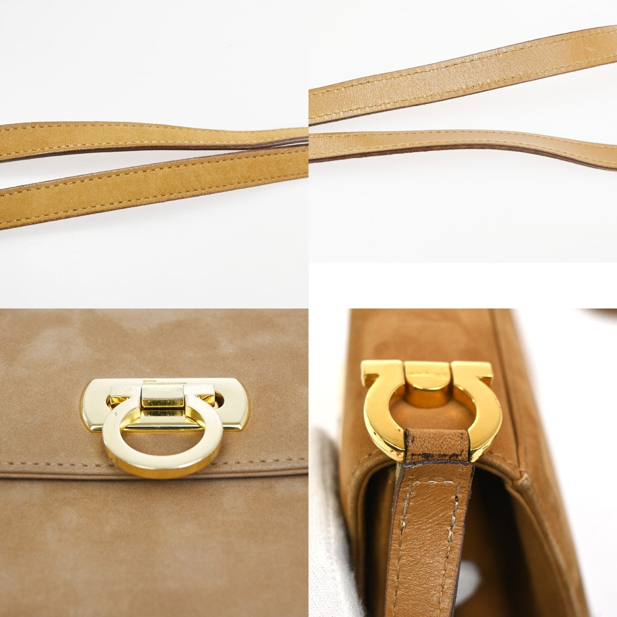 SALVATORE FERRAGAMO Gancini Mini Shoulder Bag Suede Leather Brown Italy 36ZA125