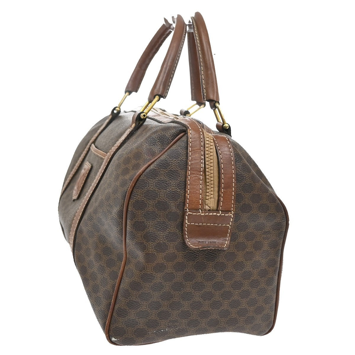 CELINE Logo Macadam Pattern Travel Hand Bag PVC Leather Brown GHW Italy 09KB734