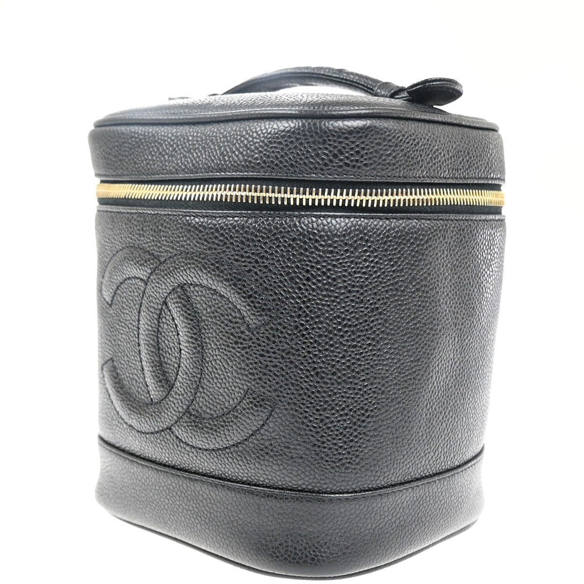 CHANEL CC Logo Vanity Hand Bag Grained Calfskin Leather Black GHW Italy 21RL825