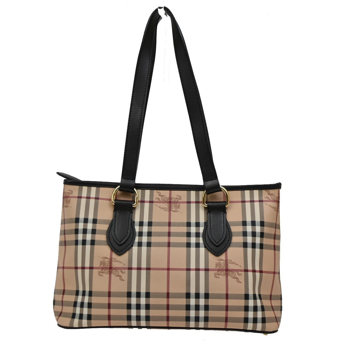 BURBERRY Logo Nova Check Shoulder Bag PVC Leather Beige Black Italy 85DA065