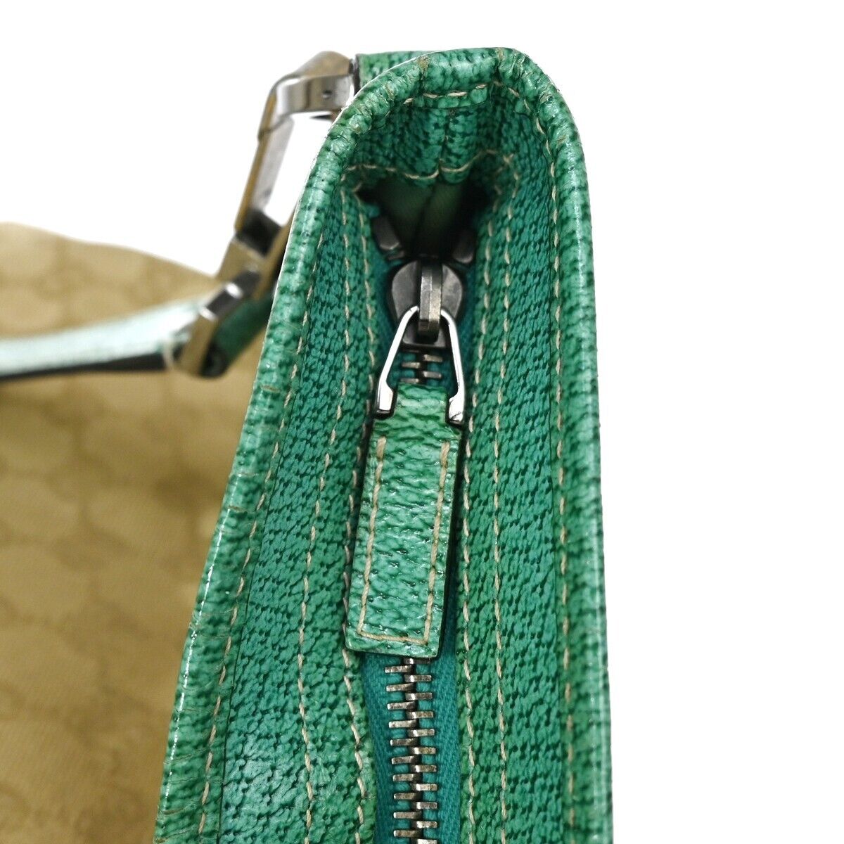 GUCCI Logo GG Pattern Crossbody Shoulder Bag Canvas Leather Beige Green 67EA104