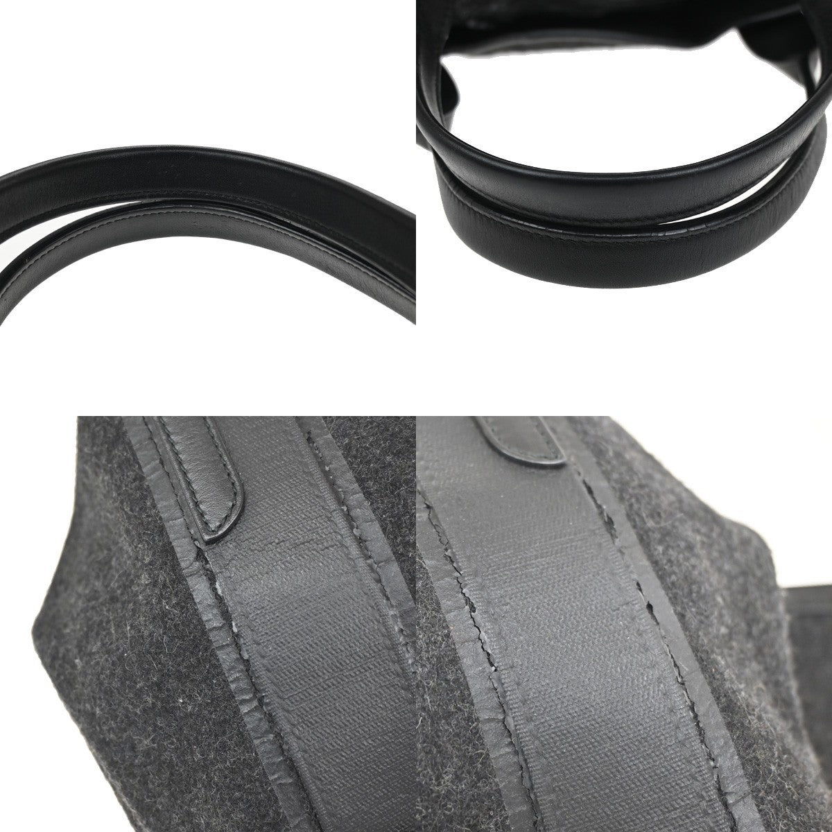 BALENCIAGA Logo Navy Cabas S Hand Bag Wool Felt Fabric Leather Black 30YH822