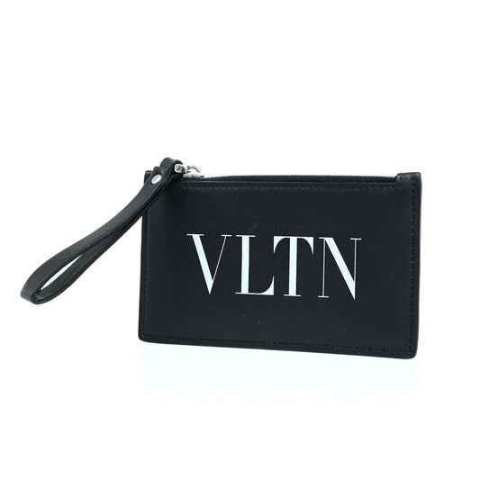 VALENTINO GARAVANI VLTN Logo Coin Wallet Card Holder Studs Leather Black 67YG964