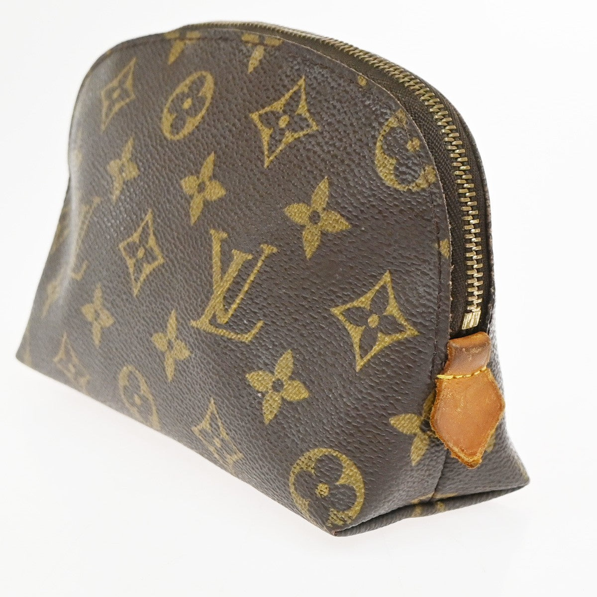 LOUIS VUITTON Logo Pochette Cosmetic Pouch Monogram Leather Brown M47515 02CA745