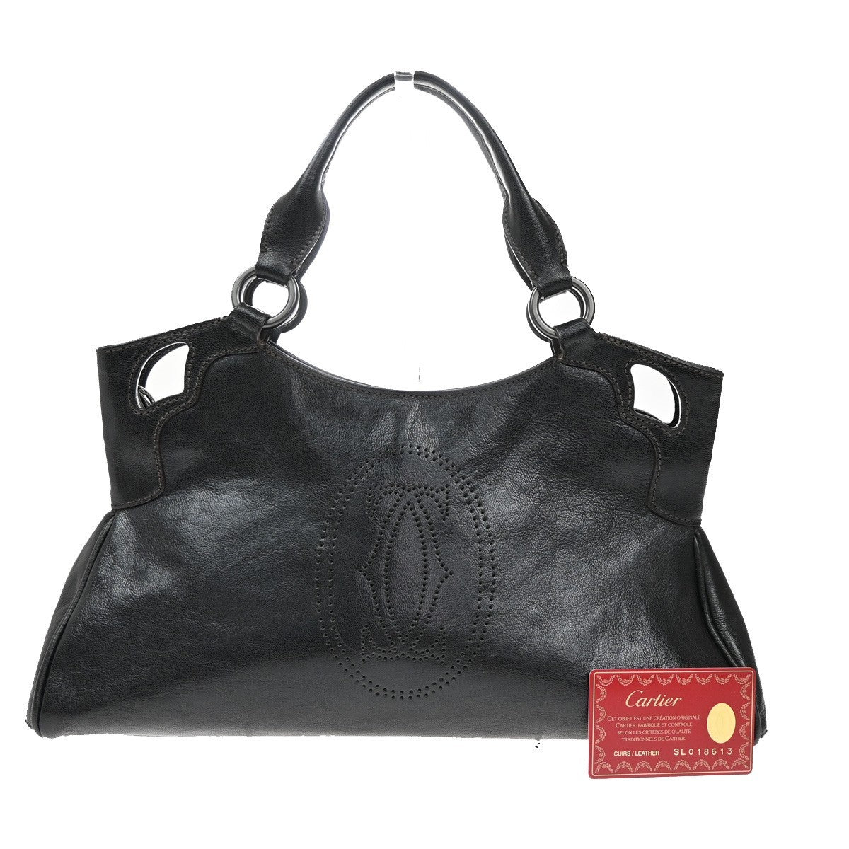 CARTIER Logo Marcello Shoulder Hand Bag Leather Black France 31EF831