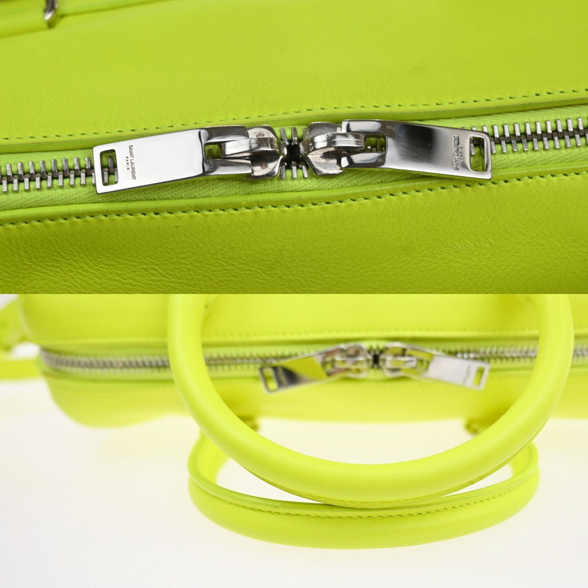 SAINT LAURENT Baby Duffle 2Way Shoulder Hand Bag Leather Neon Yellow 16YJ121