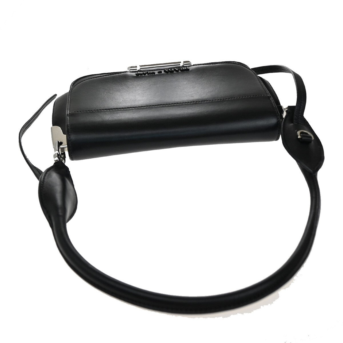 PRADA Logo Shoulder Hand Bag Leather Black SHW Italy 74RF249